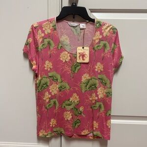 NWT - Tommy Bahama Women's Pink Floral Short Sleeve Silk T-Shirt.
